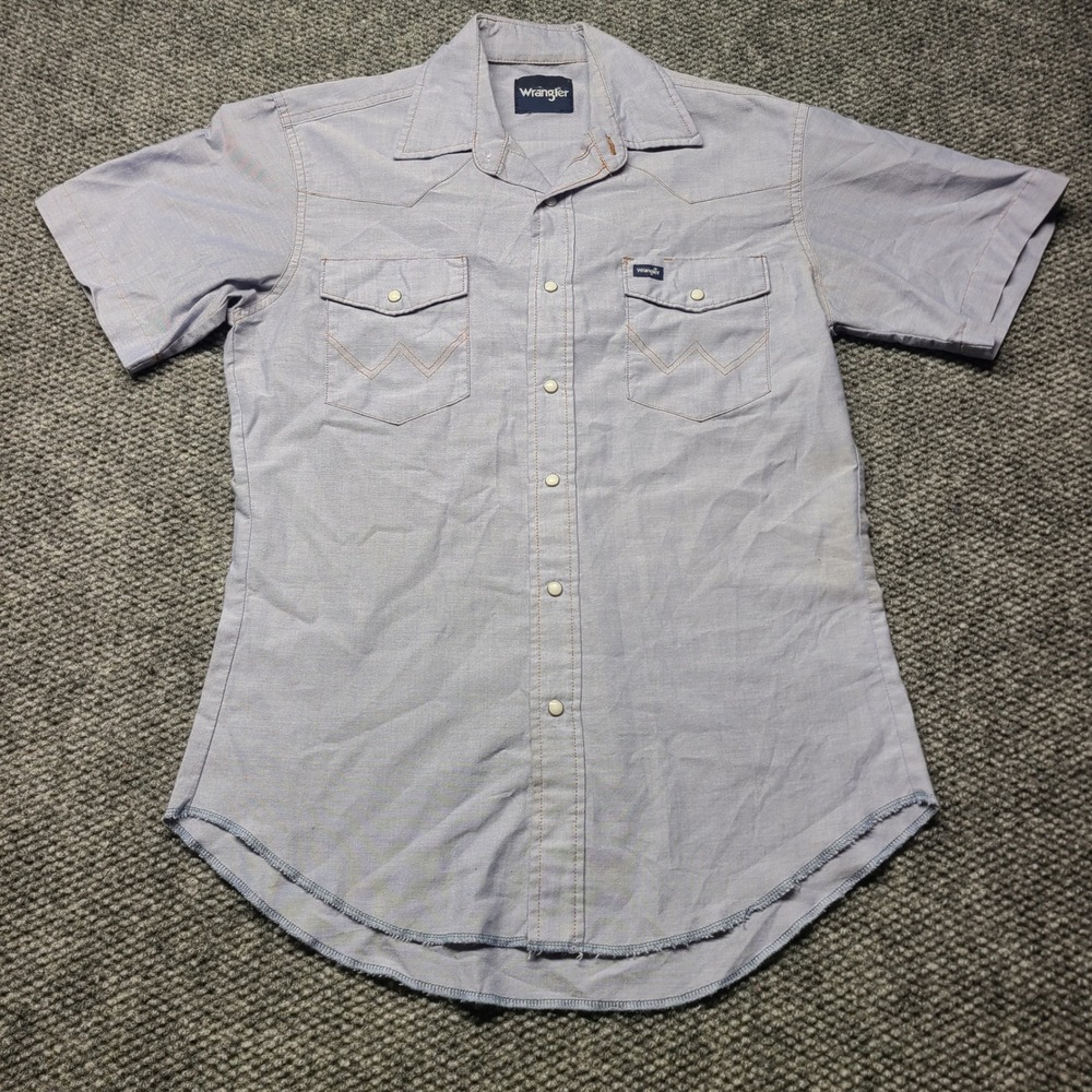 Wrangler Mens Short Sleeve Western Pearl Snap Shirt Blue Chambray Style 2663